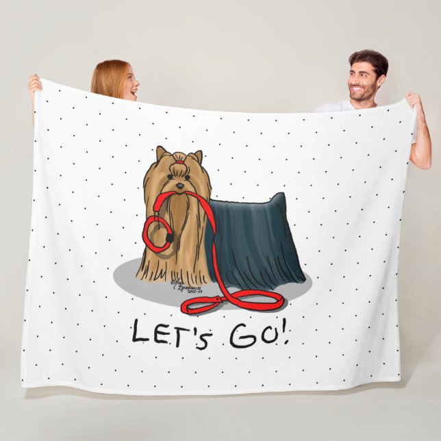 Cute Dog - Let's Go! Yorkshire Terrier (Yorkie) Fleece Blanket (In Situ)