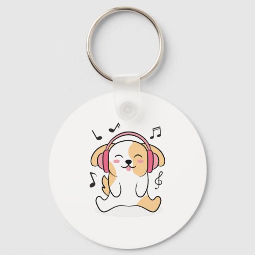 Cute Dog Listening To Music Keychain