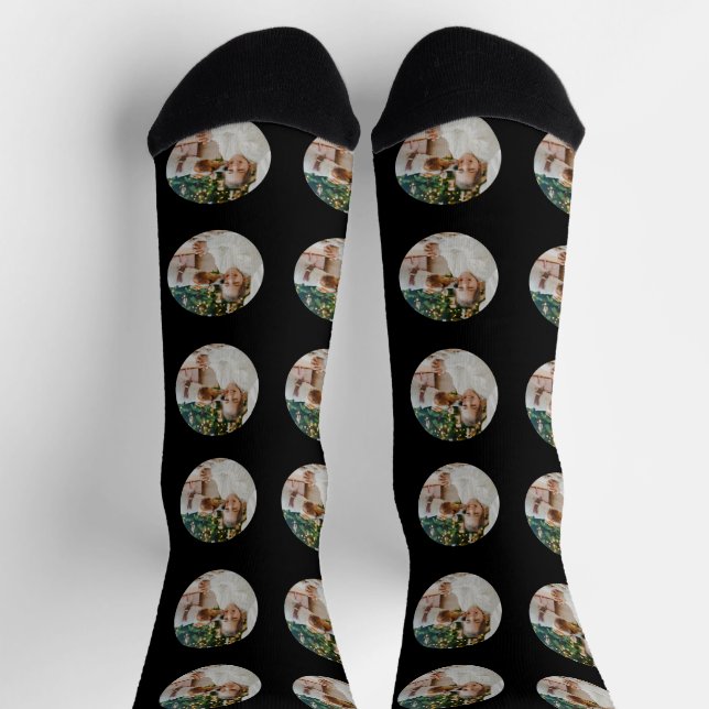 Cute Dog Love Girl Funny Face Pet Photo Black Socks (Top)