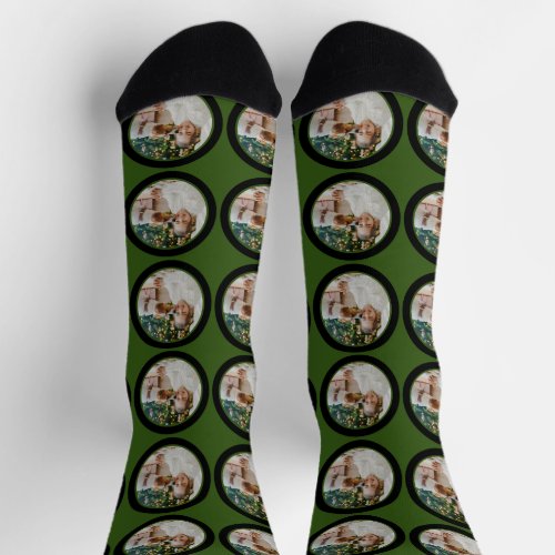 Cute Dog Love Girl Funny Face Pet Photo F Green Socks