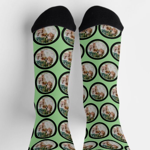 Cute Dog Love Girl Funny Face Pet Photo Sage Green Socks