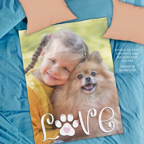 Cute Dog LOVE Paw Print Photo Custom Fleece Blanket