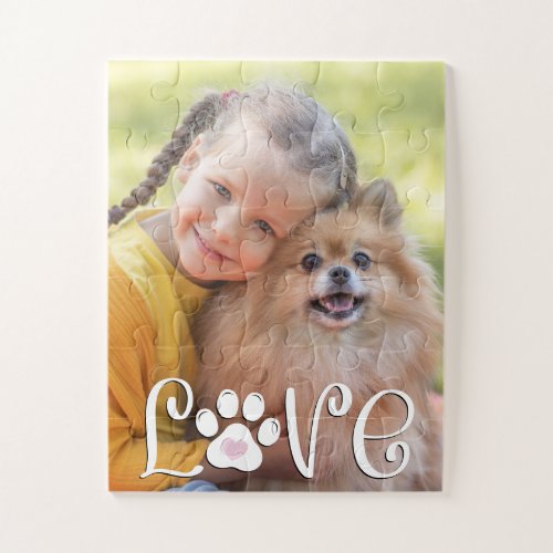 Cute Dog LOVE Paw Print Photo Custom Jigsaw Puzzle