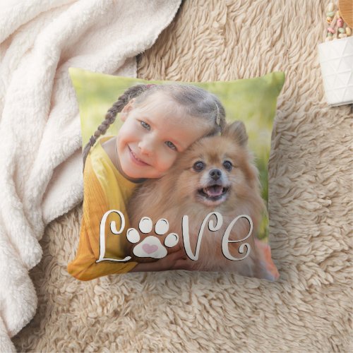 Cute Dog LOVE Paw Print Photo Custom Throw Pillow