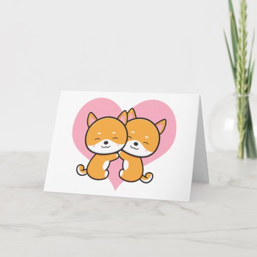 Cute Dog Love Romantic Shiba Inu Hug Heart Card