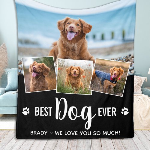 Cute Dog Lover Customized Pet 4 Photo Collage Fleece Blanket