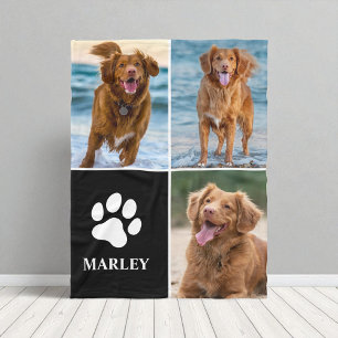 Cute  Dog Lover Paw Print Photo Collage Pet Fleece Blanket