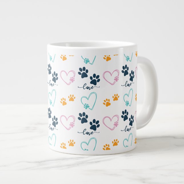 Cute Dog Lover Paw Prints Giant Coffee Mug (Front Right)