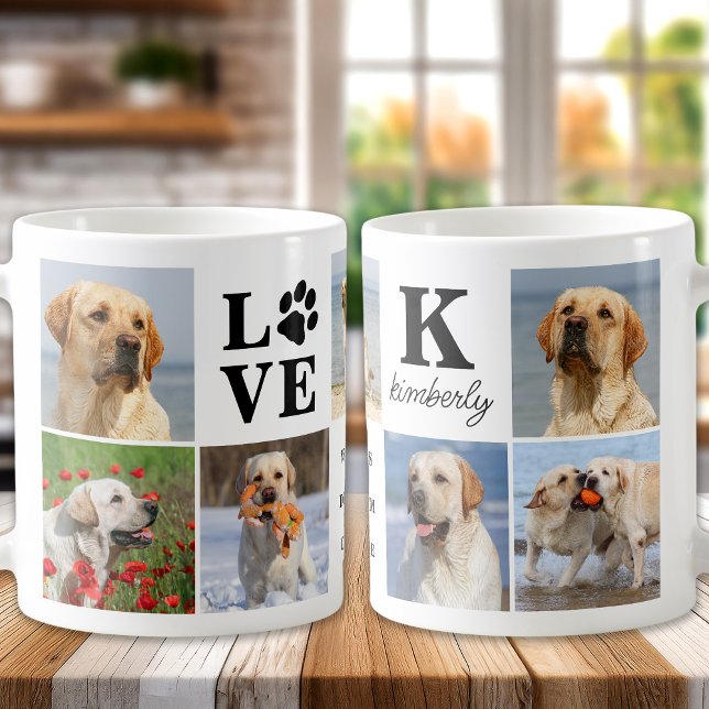 Cute Dog Lover Personalized LOVE 7 Photo Collage Coffee Mug (Creator Uploaded)