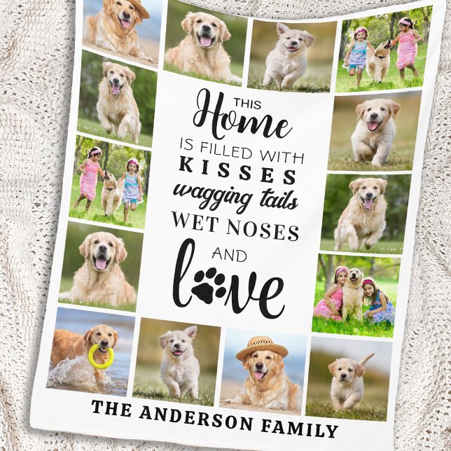 Cute Dog Lover Personalized Pet Photo Collage Fleece Blanket (Creator Uploaded)