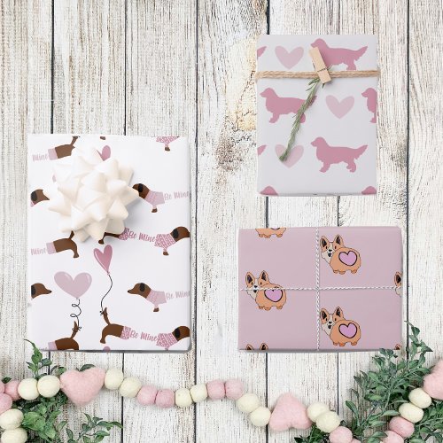 Cute Dog Lover Pink Hearts Valentines Day Wrapping Paper Sheets