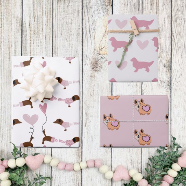 Cute Dog Lover Pink Hearts Valentines Day Wrapping Paper Sheets (Creator Uploaded)