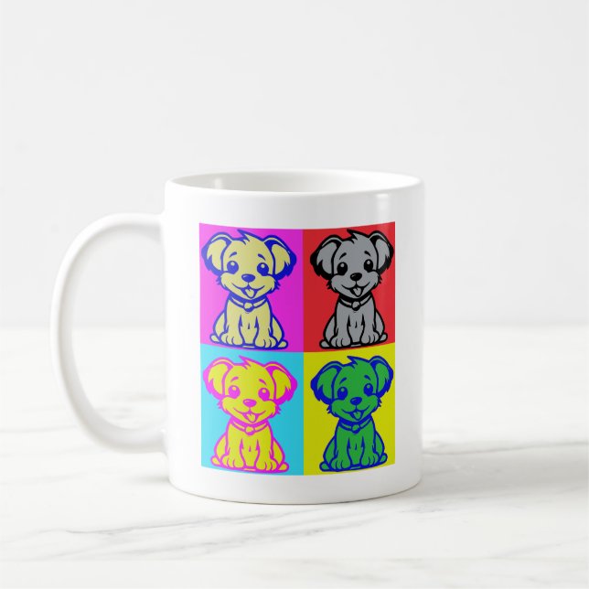 Cute Dog Lover Pop Art Four Puppies  Coffee Mug (Left)