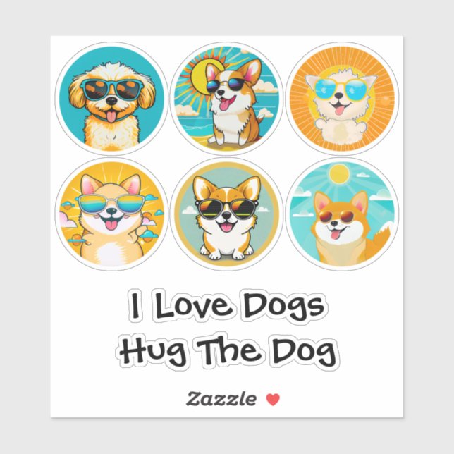 Cute Dog Lover Round Sticker (Sheet)