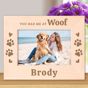 Cute Dog Lover - WOOF - Personalized Wood Photo Engraved Frames