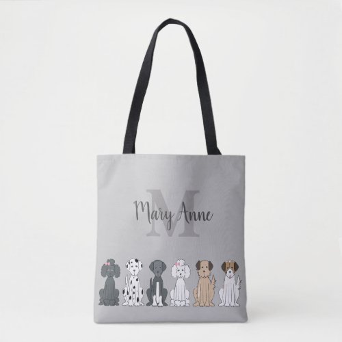 Cute Dog Lovers Monogram Grey Tote Bag