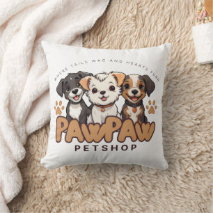 Cute Dog Lovers "Paw Paw Pet Shop" Throw Pillow