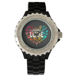 Cute Dog Lover's Puppy Love Design with Paw Prints Watch