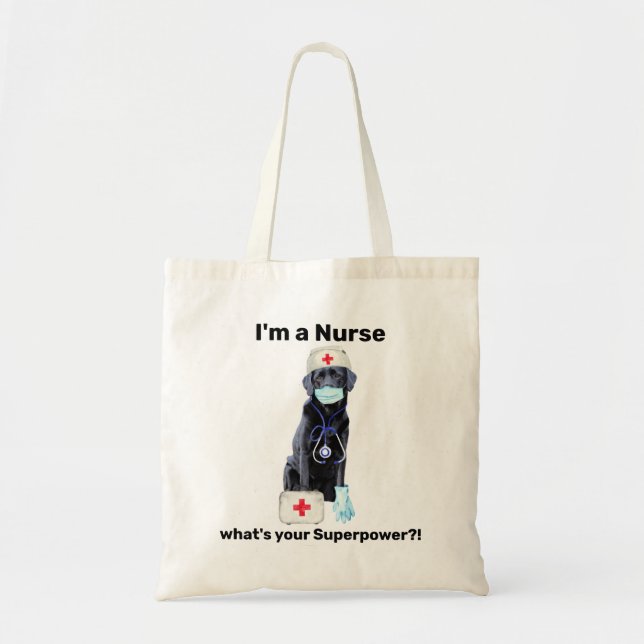 Cute Dog Medical Professional Nursing Super Nurse Tote Bag (Front)
