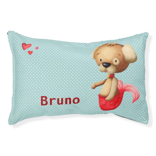 Cute Dog Mermaid with Red Tail and Hearts Pet Bed