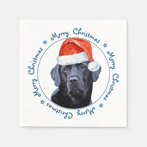 Cute Dog Merry Christmas Black Labrador Napkins