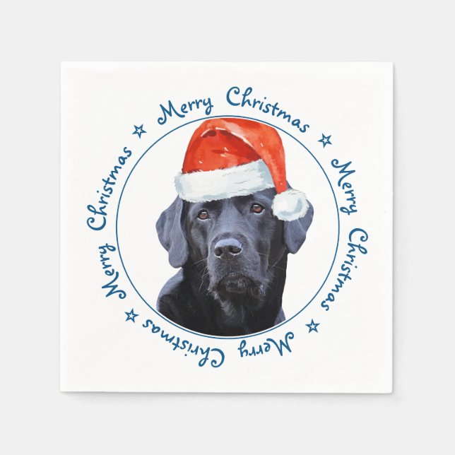 Cute Dog Merry Christmas Black Labrador Napkins (Front)