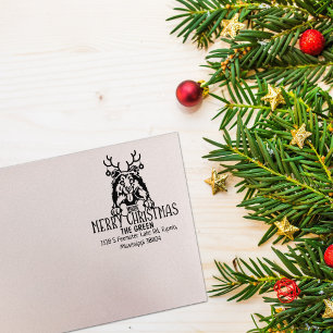 Cute Dog Merry Christmas Return Address  Rubber Stamp