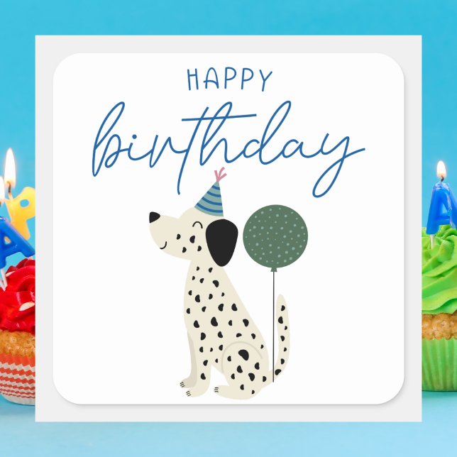 Cute Dog Modern Happy Birthday Square Sticker (Creator Uploaded)