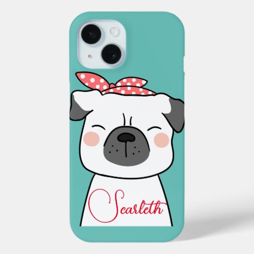 Cute Dog  Modern Name Mint iPhone 15 Case