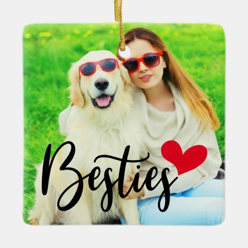 Cute Dog Mom Besties Red Heart Photo Ceramic Ornament