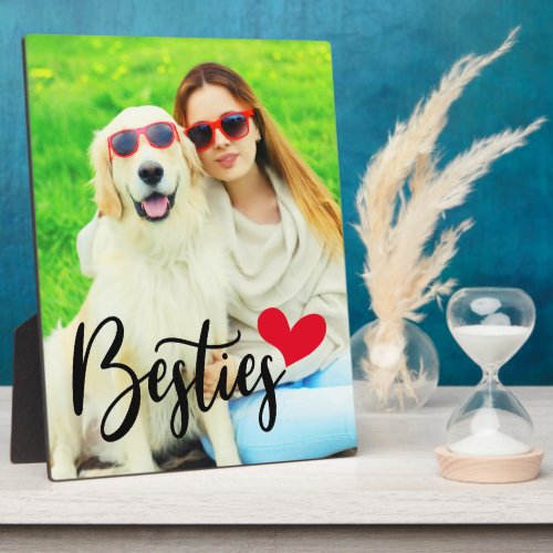 Cute Dog Mom Besties Red Heart Photo Plaque