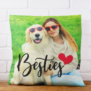 Cute Dog Mom Besties Red Heart Photo Throw Pillow