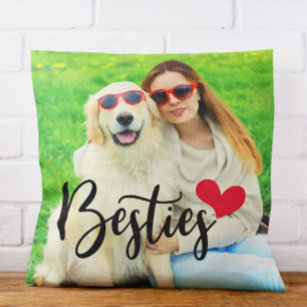 Cute Dog Mom Besties Red Heart Photo Throw Pillow