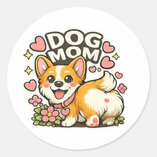Cute Dog Mom Corgi Sticker Kawaii Flowe,Heart art