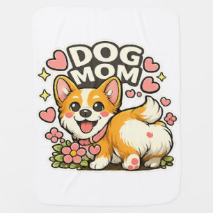 Cute Dog Mom Corgi Sticker Kawaii Flowe,Heart art Baby Blanket