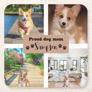 Cute Dog Mom Custom Photo Square Paper Coaster
