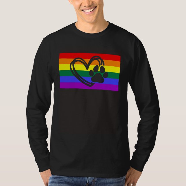 Cute Dog Mom Dad Paw LGBTQ Gay Pride Flag Queer T-Shirt (Front)