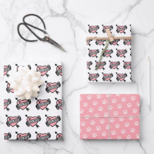 Cute Dog Mom Heart Tattoo with Pawprint Pattern Wrapping Paper Sheets