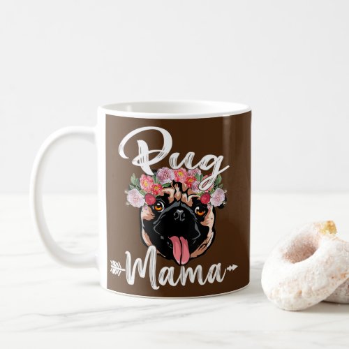 Cute Dog Mom Mothers Day Pug Mama Florals V Neck Coffee Mug