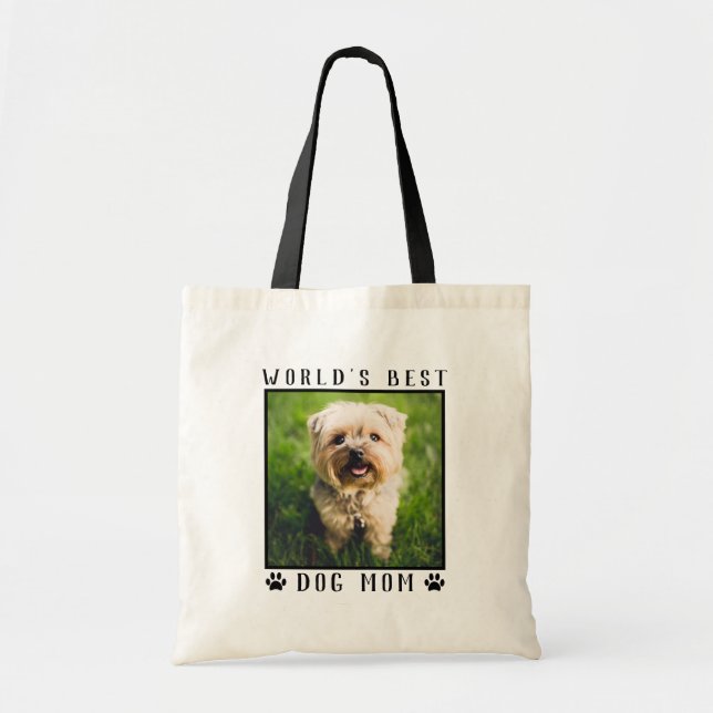 Cute Dog Mom Paw Prints Custom Pet Photo Tote Bag (Front)