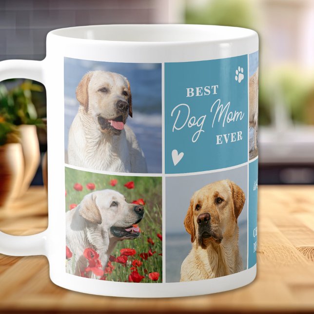 Cute DOG MOM Personalized Modern 7 Photo Collage Coffee Mug (Creator Uploaded)