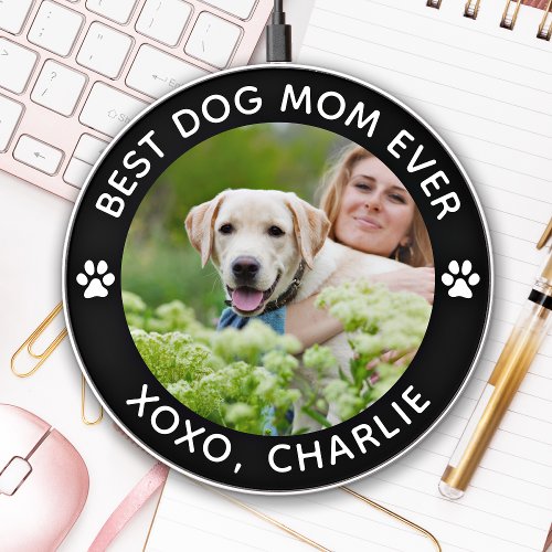 Cute DOG MOM Personalized Paw Prints Pet Photo    Wireless Charger