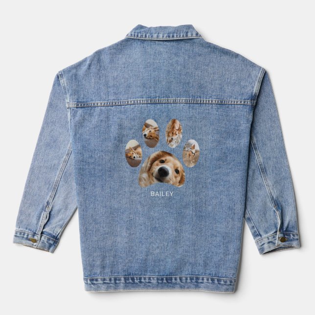 Cute Dog Mom Pet Photo Collage Custom Denim Jacket (Back)