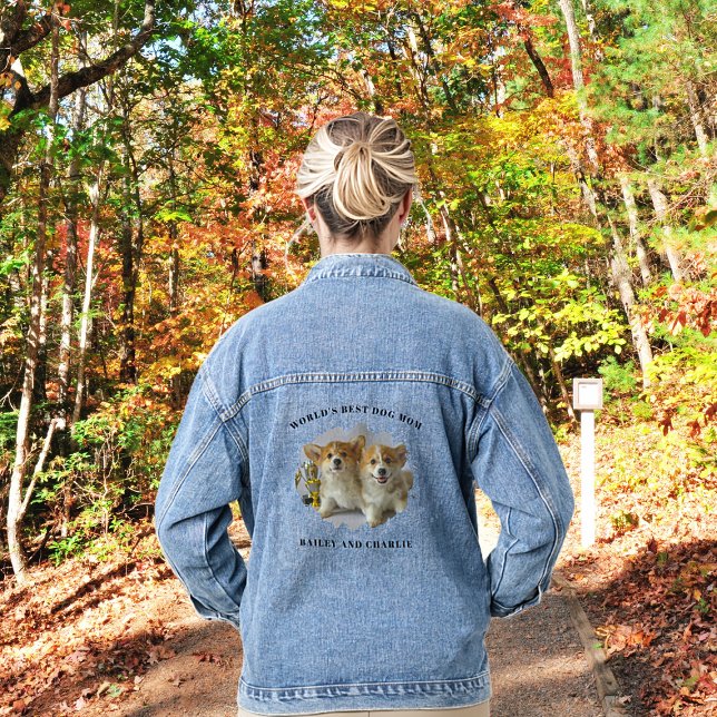 Cute Dog Mom Pet Photo Splash Personalized Denim Jacket (Creator Uploaded)