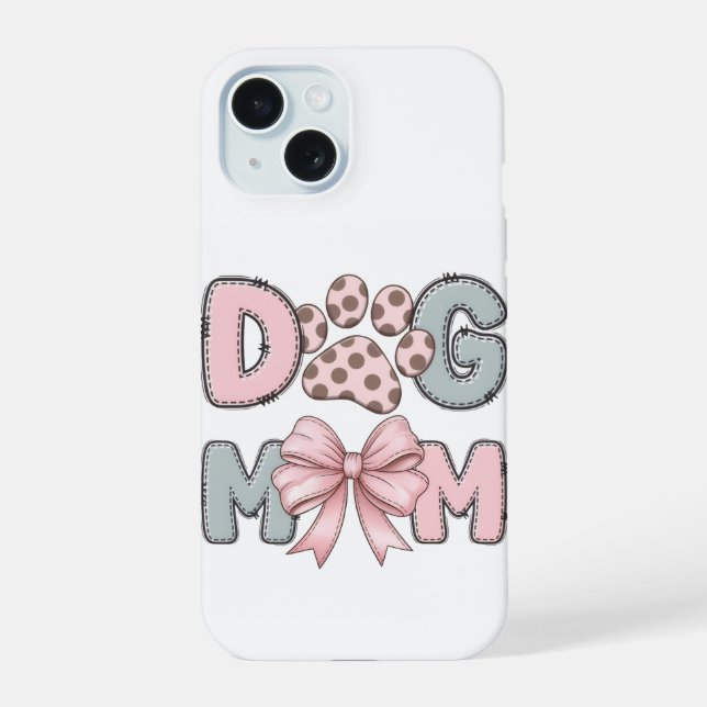 Cute Dog Mom Phone Case | Pink Bow Paw Print Aesth (Back)