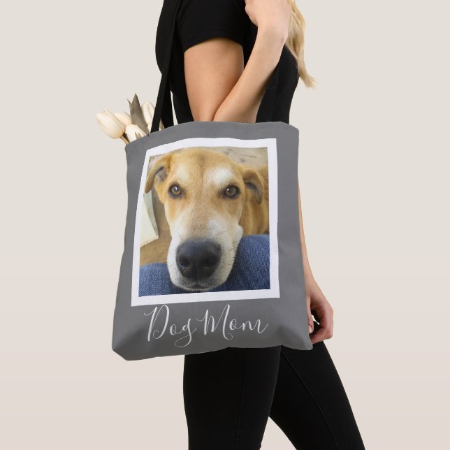 Cute Dog Mom Script Custom Photo  Tote Bag (Close Up)