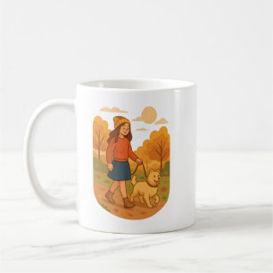 Cute Dog Mom Walking Pup in Cozy Forest Coffee Mug