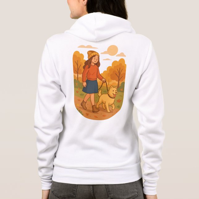 Cute Dog Mom Walking Pup in Cozy Forest  Hoodie (Back)
