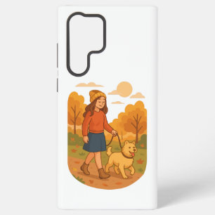 Cute Dog Mom Walking Pup in Cozy Forest Samsung Galaxy S22 Ultra Case