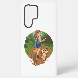 Cute Dog Mom Walking Puppies Forest Trail Illustra Samsung Galaxy S22 Ultra Case